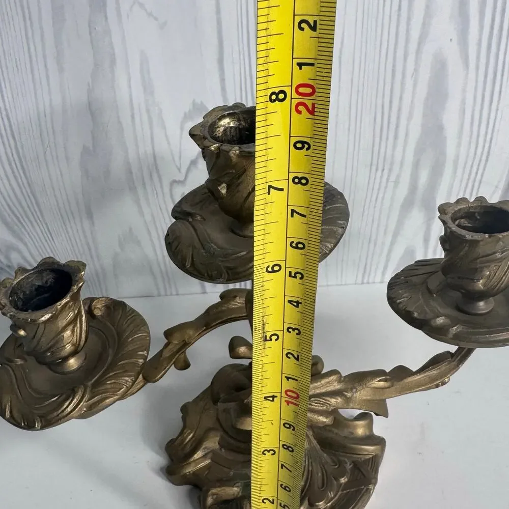 Vintage Rococo Style French Bronze Candelabra 3 Candle